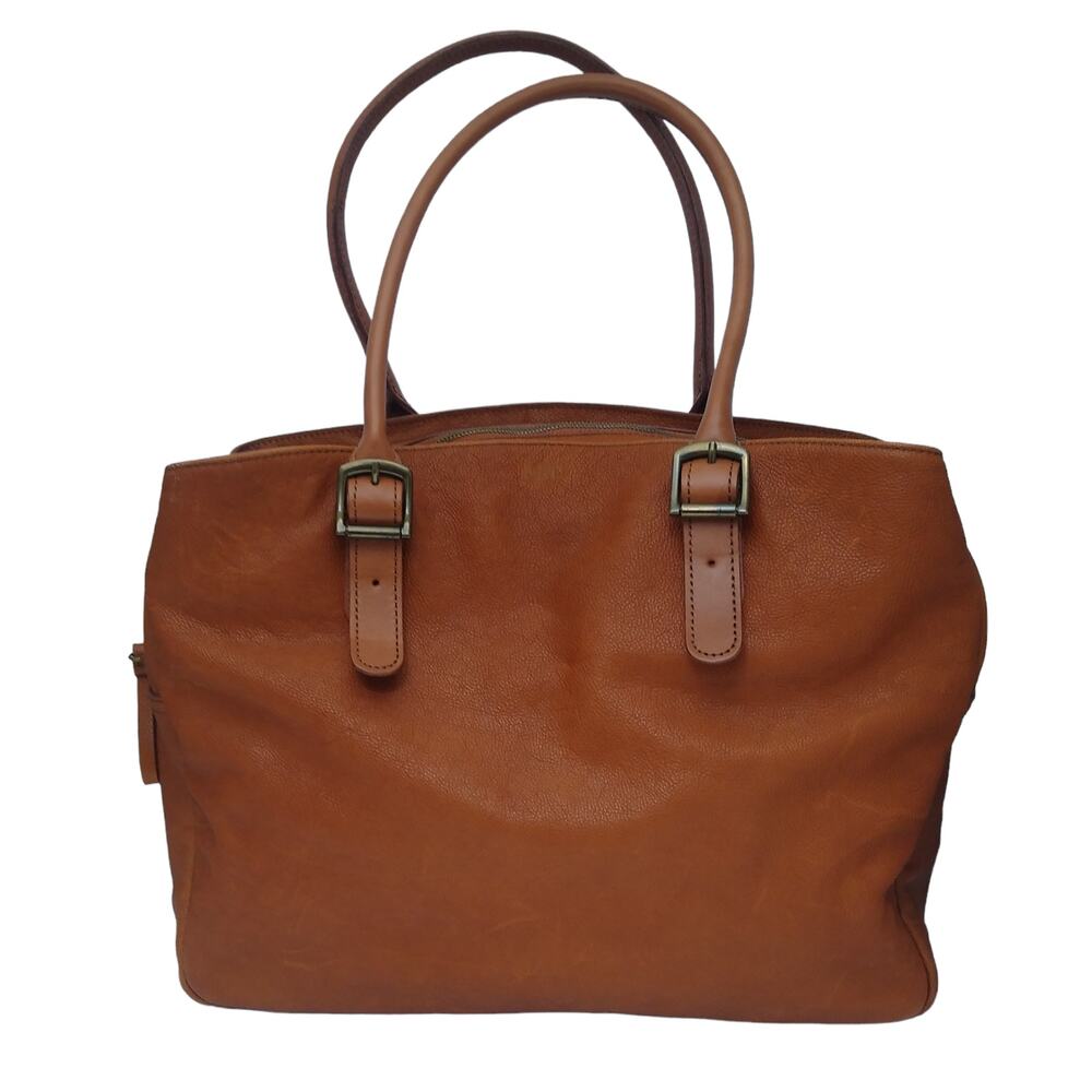 Mark & Graham Brown Leather Travel Bag with Double Handles